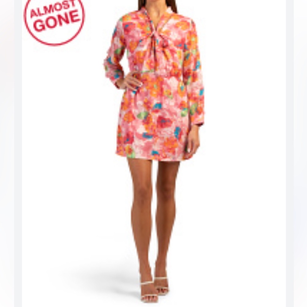 NWT EN CRÈME Colorful Floral Dress Tie Neck Size S